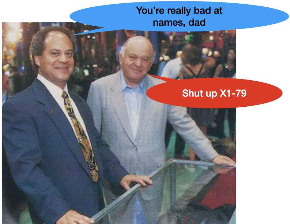 Picture of Sam and Son, the son is saying you're bad at names, Sam is saying shut up X1-79